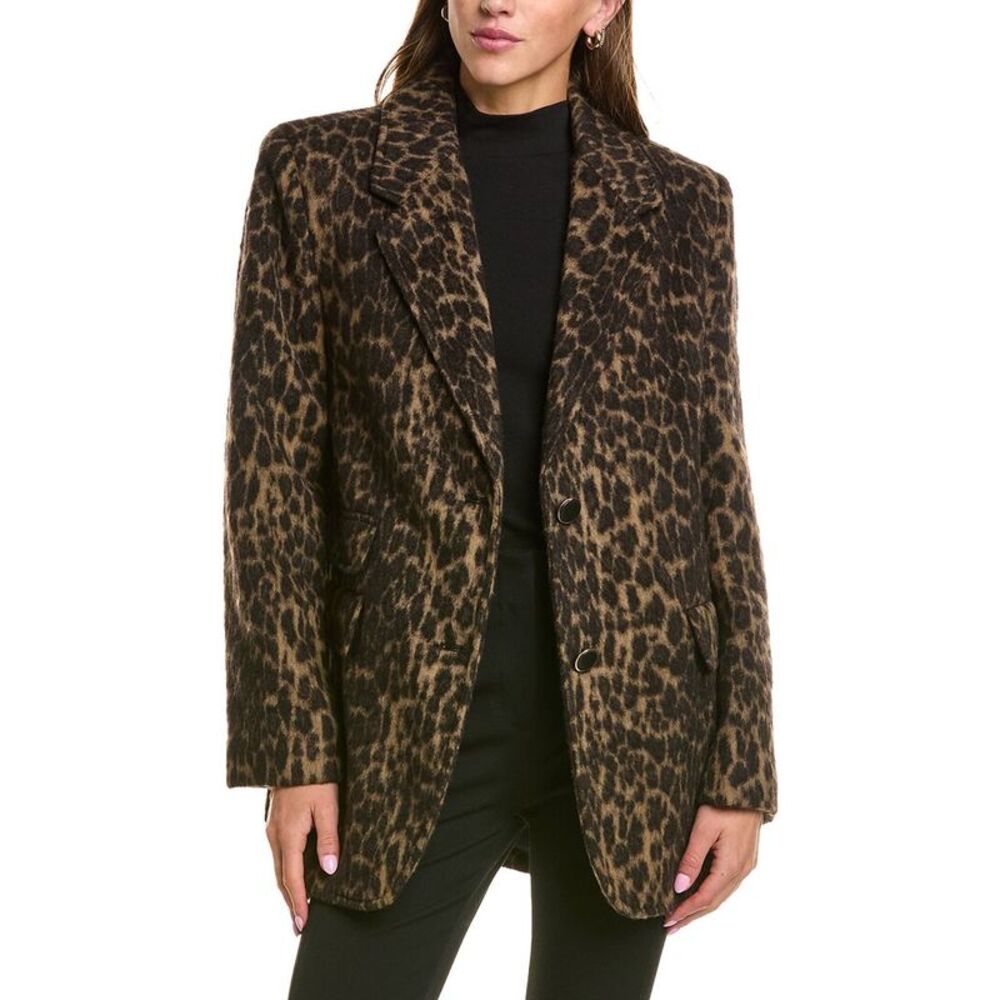 Cece Womens Leopard Wool-Blend Blazer, Brown